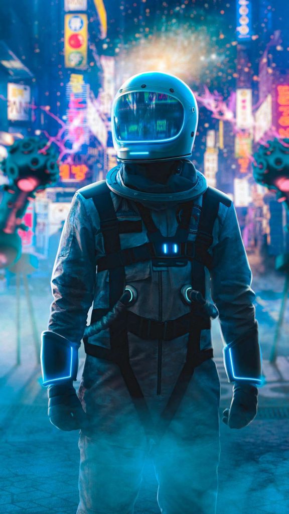 astronaut alone in neon city 4k ul 1080x1920 1 576x1024 - 15 Fondos de Pantalla de Astronautas